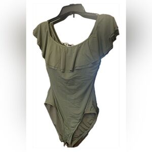Michael Kors Olive Green One Piece Swim Suite Womens Size 10 Ruffle